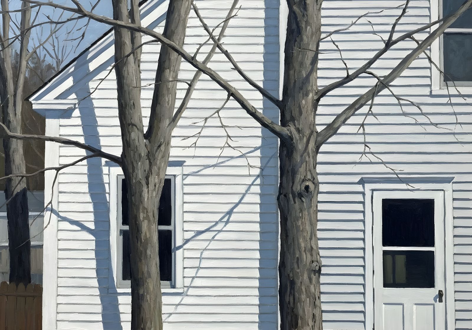 Winter Trees Against House in Observational Style
