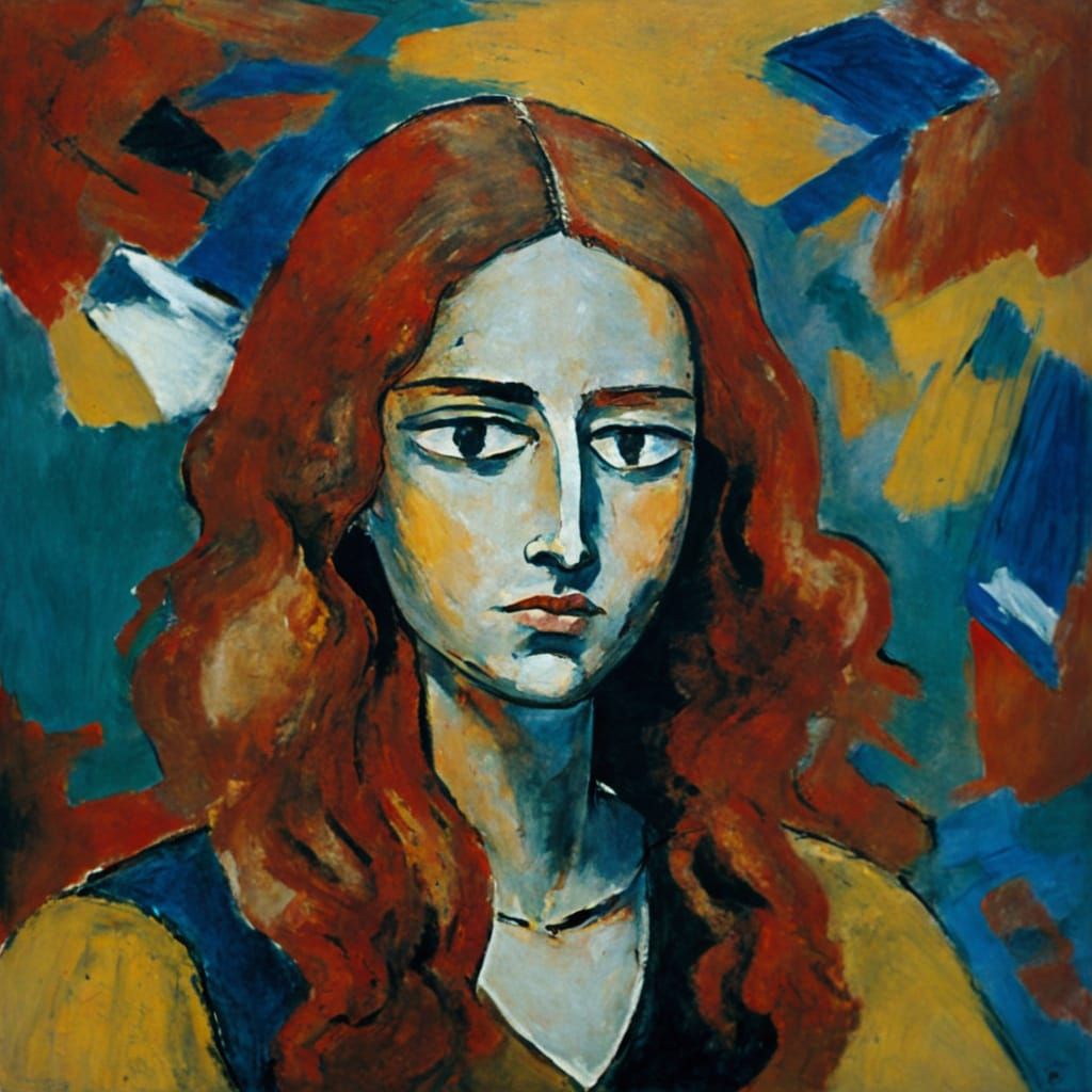 Brooding Woman Portrait in Expressionist Style