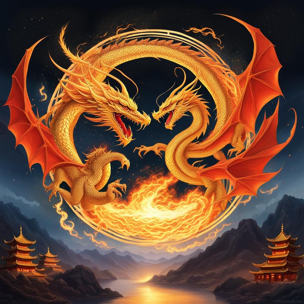 Phoenix and Dragon Training in Fiery Circle
