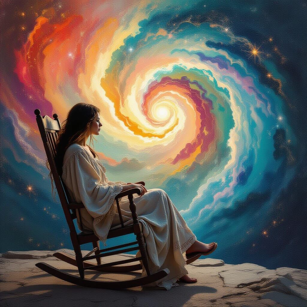 Woman at Universe's Edge in Rothko-Inspired Colors