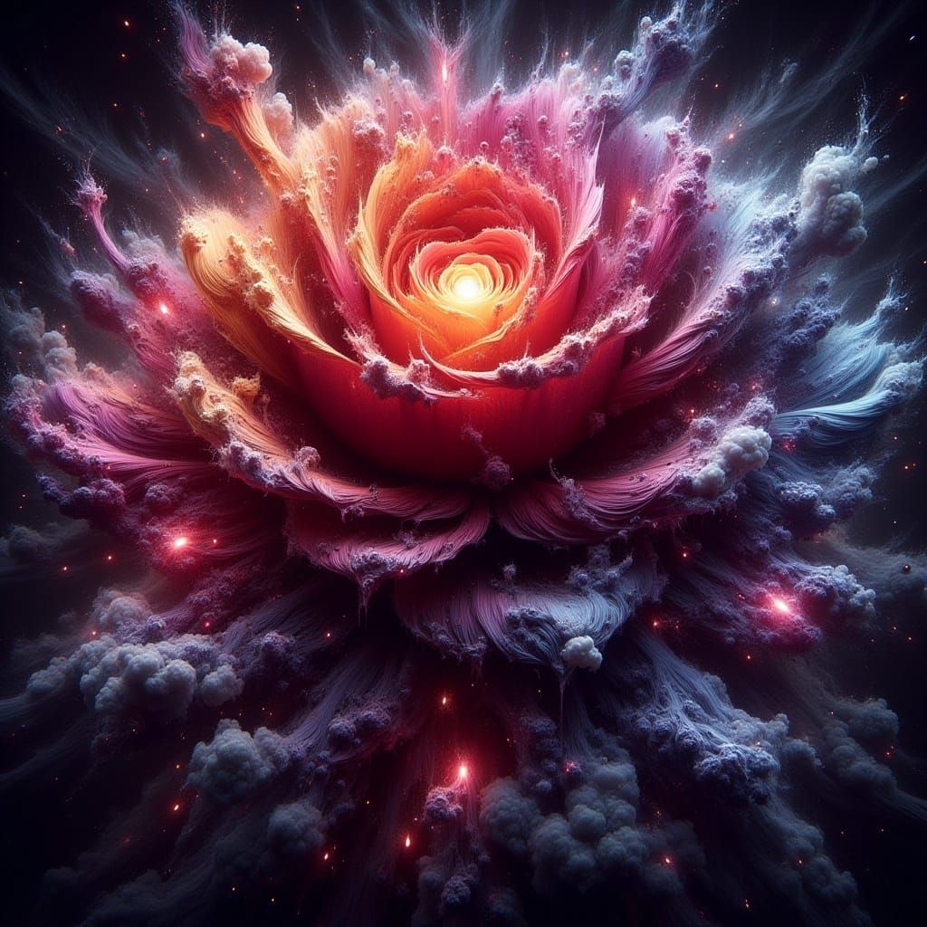 Rainbow Exploding Rose with Black Sparkle