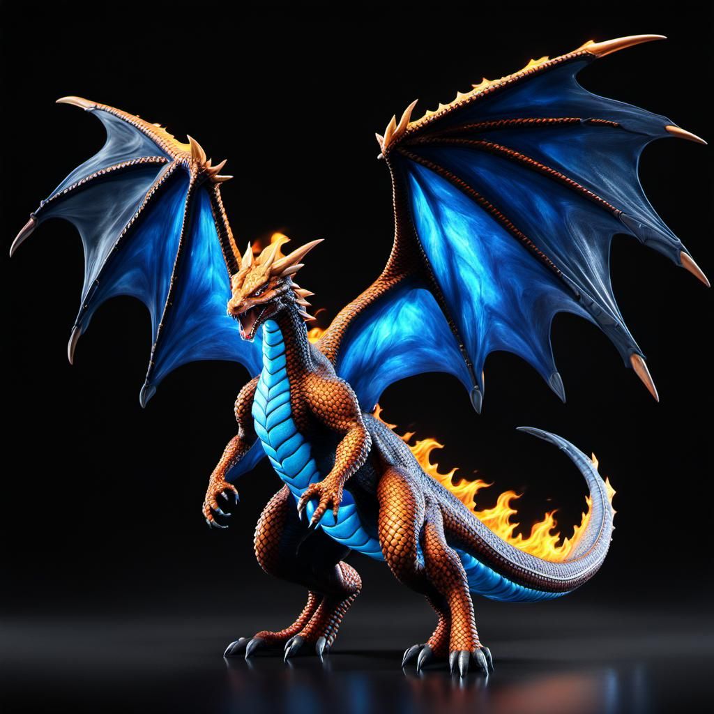 HR Giger Style Charizard Dragon in Flame
