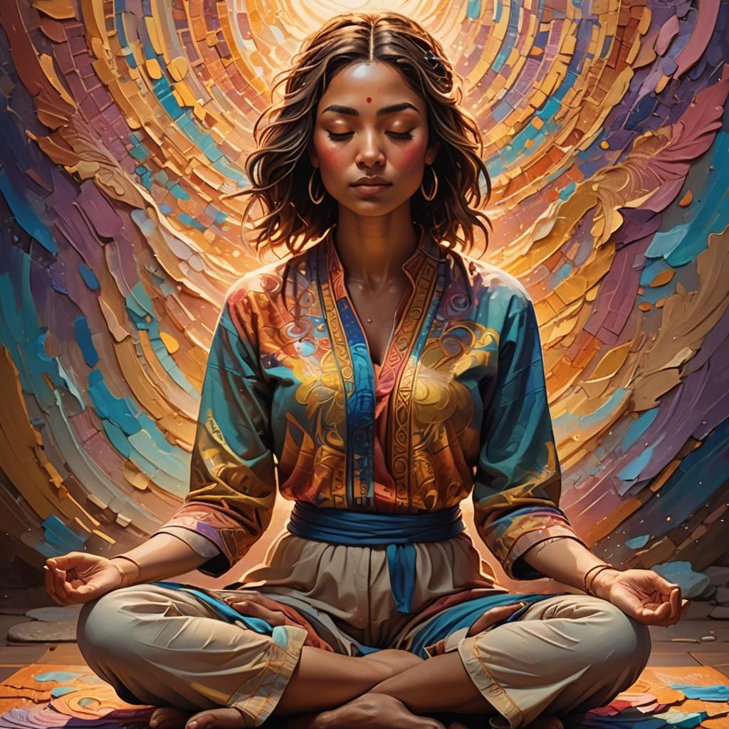 Meditating Woman Portrait in Hyperrealistic Style