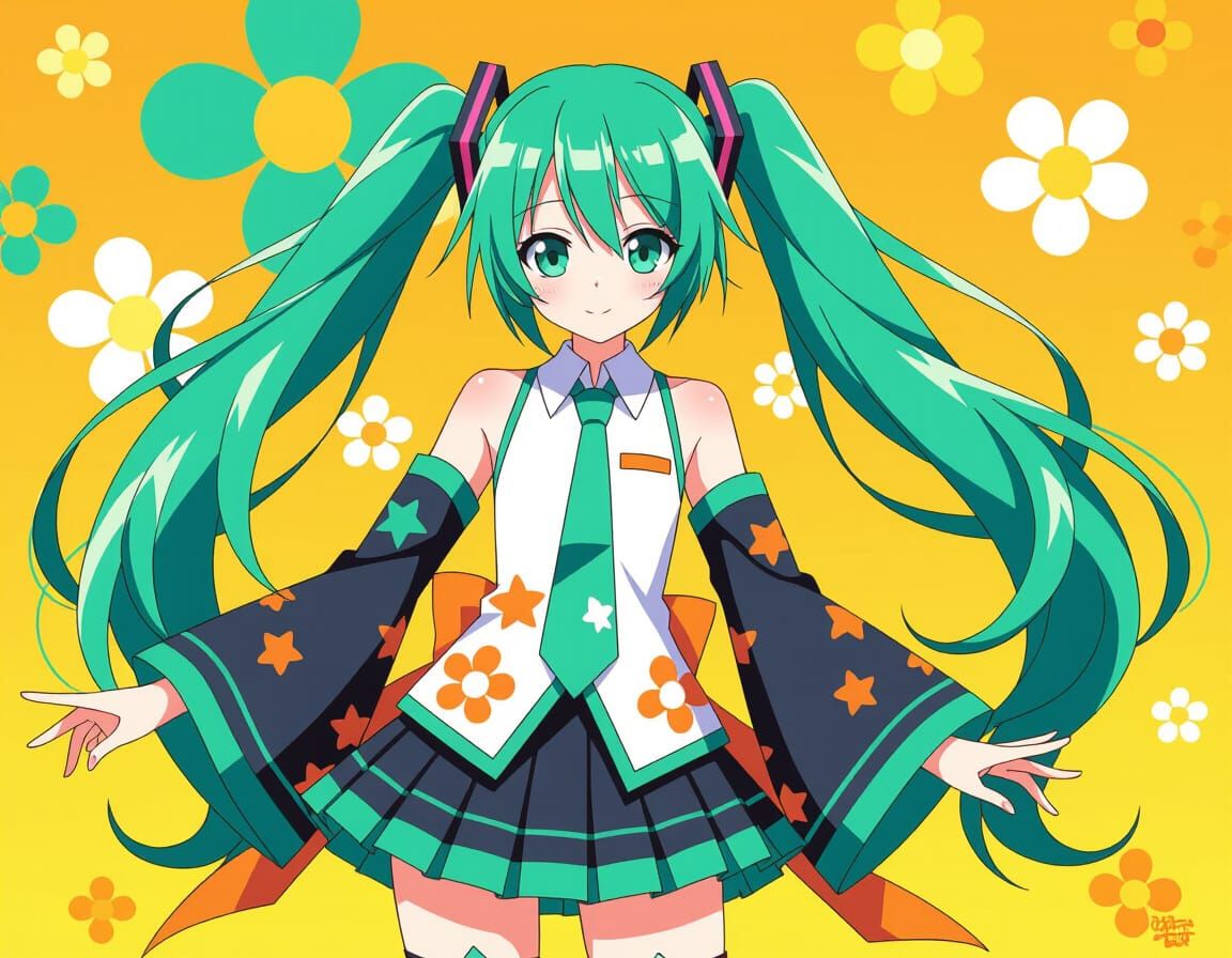 Hatsune Miku in Vibrant Neon Anime Style