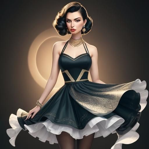 Sophisticated Pin-Up Girl Portrait in Hyper-Realistic Style