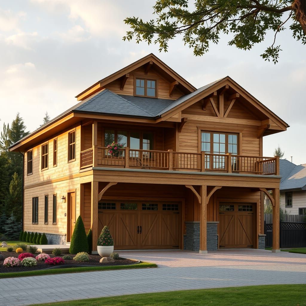 Timber House with Garage in Rustic Grandeur