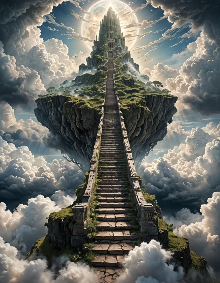 Ethereal Stairway to Heaven Ascending to Clouds