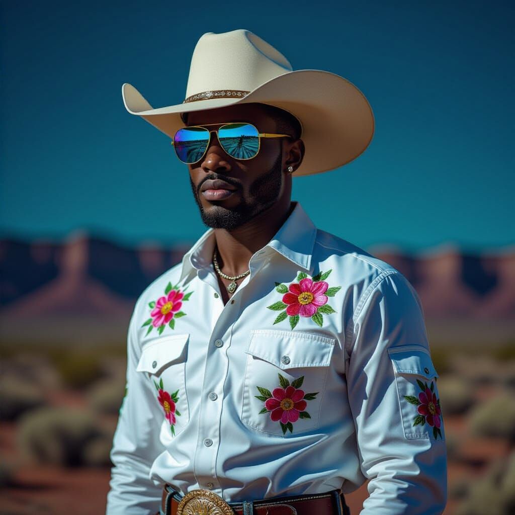 African Cowboy in Surreal Moonscape Editorial