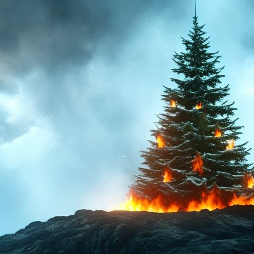Christmas Tree on Fire: Dramatic Digital Painting