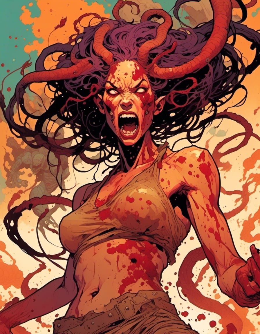 Post-Apocalyptic Cyborg Medusa Portrait in Comic Book Style
