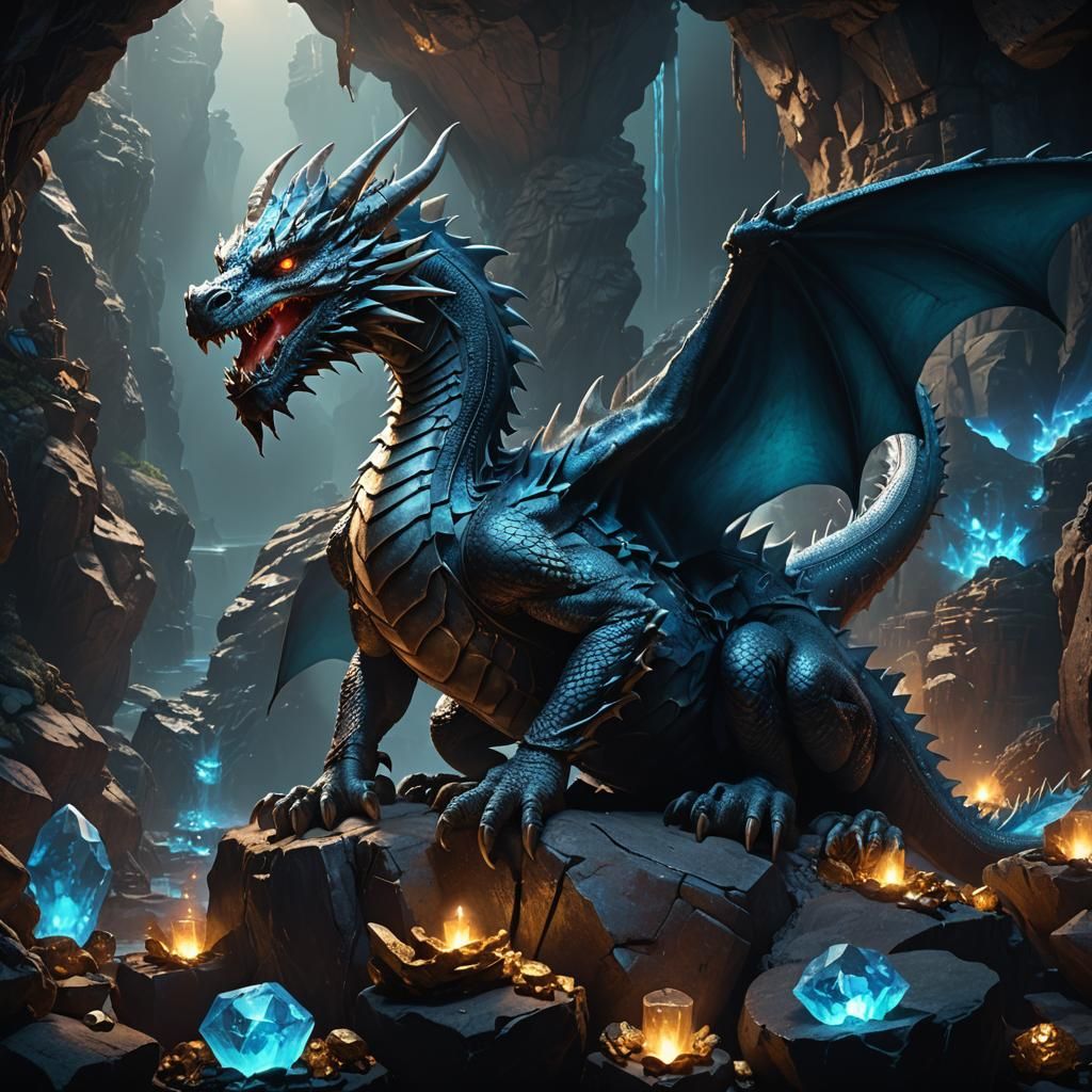Dragon on Treasure Mountain in Dark Cave
