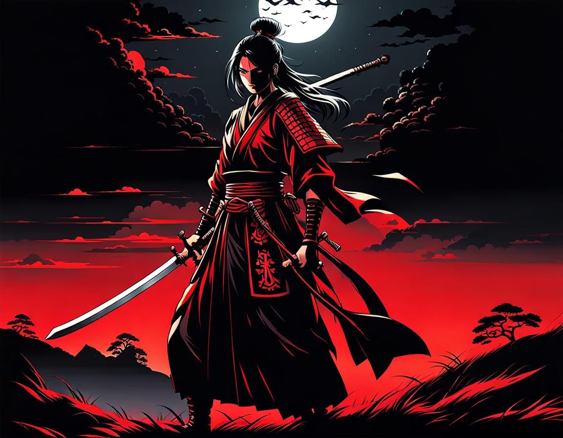 Samurai at Night: Screen Printing Style, Halloween Theme