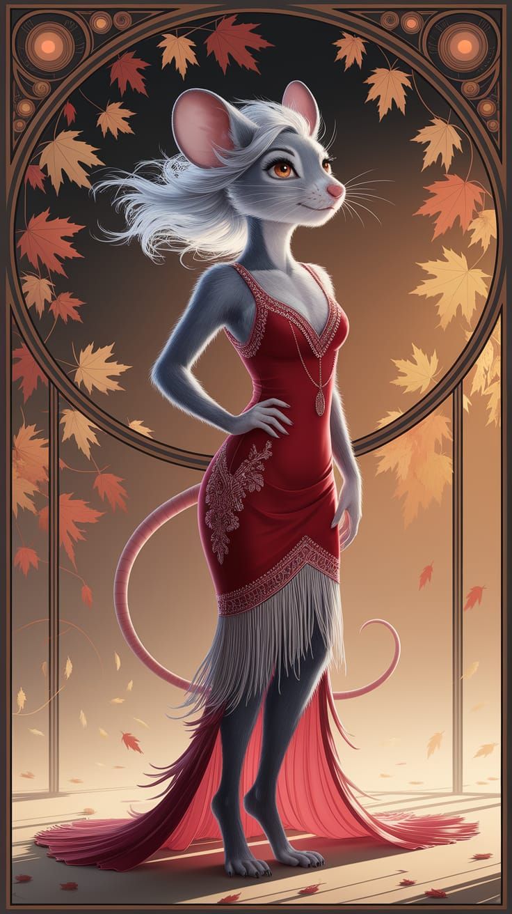 Elegant Anthro Mouse-Woman in Art Nouveau Style