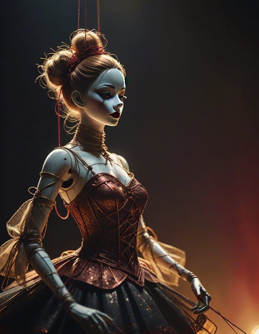 Surreal Marionette Ballerina in Dreamlike Scene