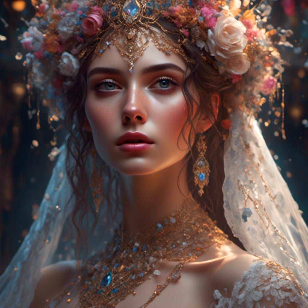 Elegant Bridal Portrait with Lace and Tiara