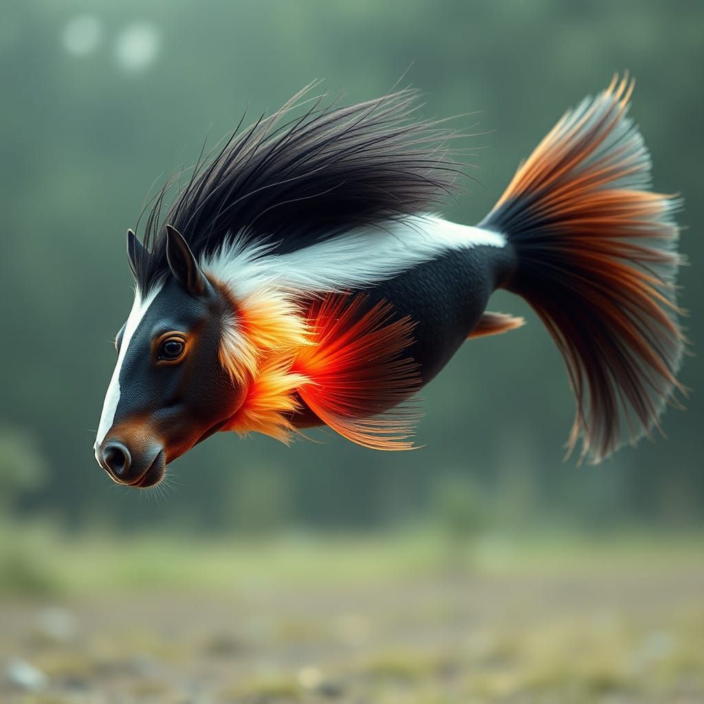 Surreal Skunk Horse Hybrid in Ethereal Sci-Fi Landscape