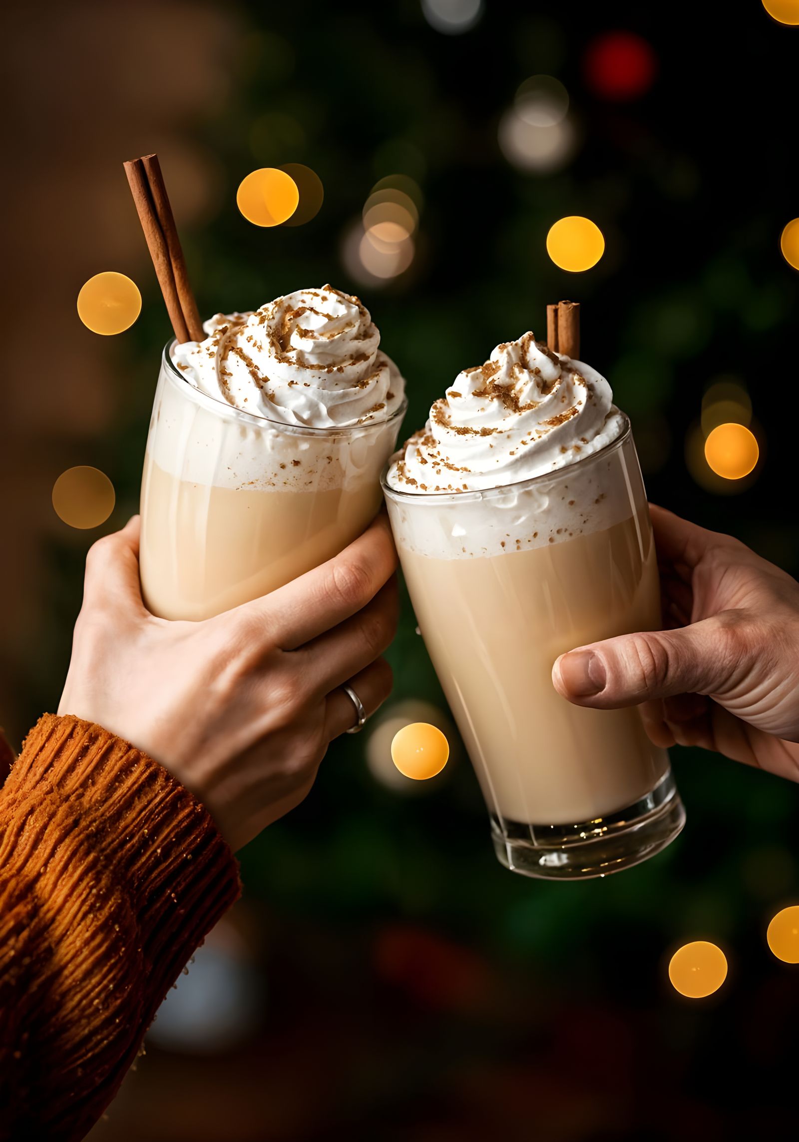 Couple Cheers Festive Holiday Eggnog with Whipped Cream