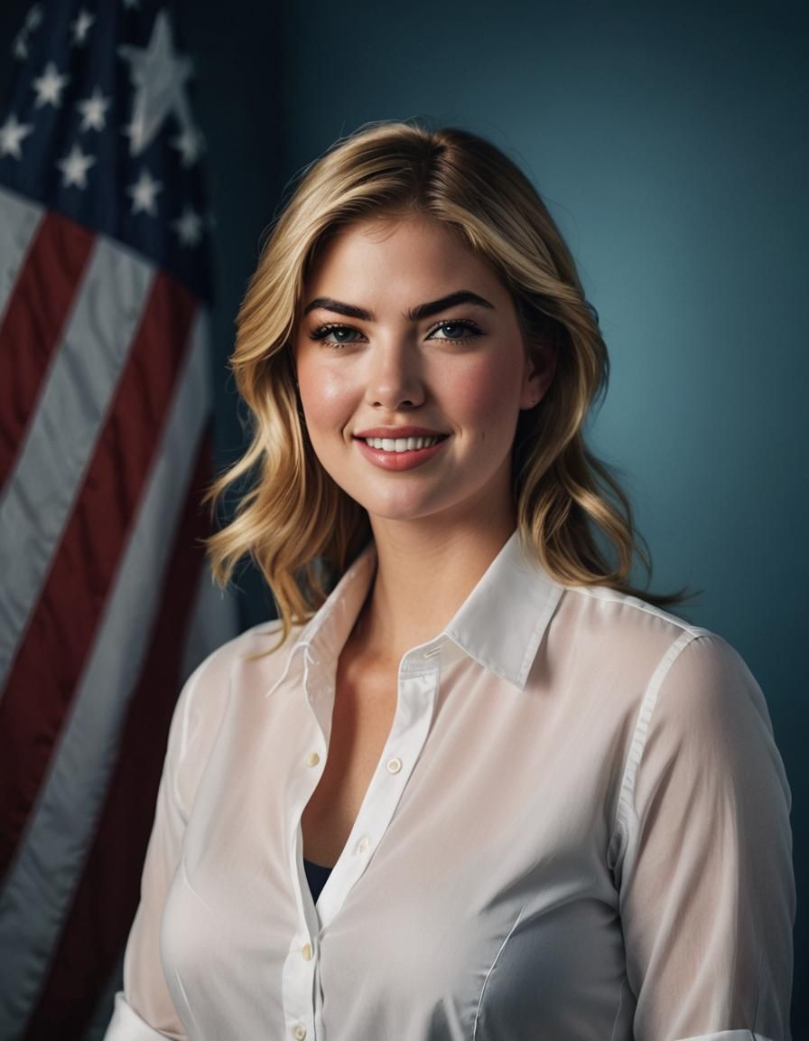 Kat Dennings as Confident Congresswoman with US Flag