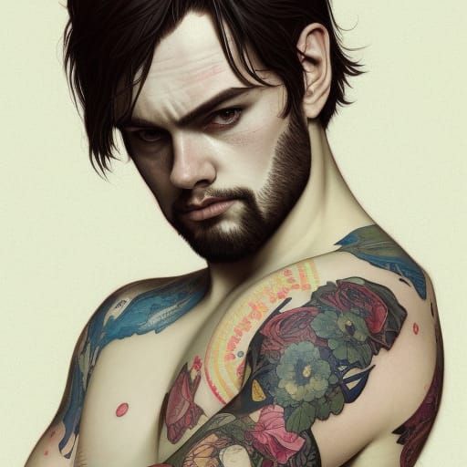 Tattooed Boy: Hyper-Detailed Digital Art Portrait