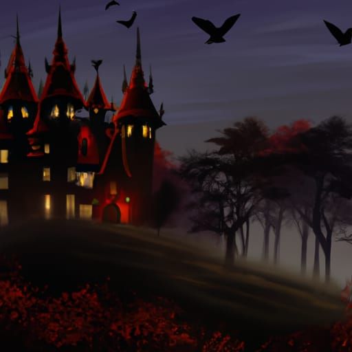 Ethereal Haunted Castle Illustration in Fantasy Style