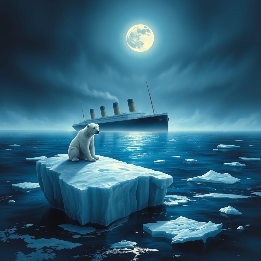Polar Bear on Iceberg with Titanic Wreck