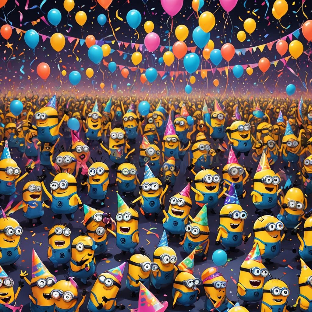 Minions' Fantasy Party: Digital Art in Vibrant Colors