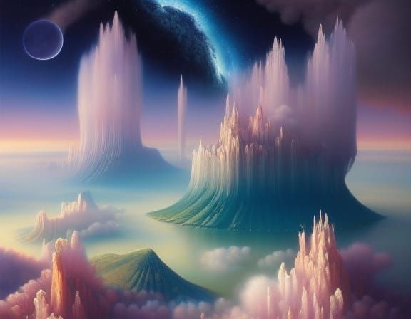 Heavenly Landscape with Floating Islands: Hyperrealistic Pai...