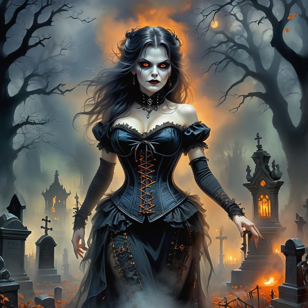 Evil Witch in Haunted Cemetery, Ethereal Fantasy