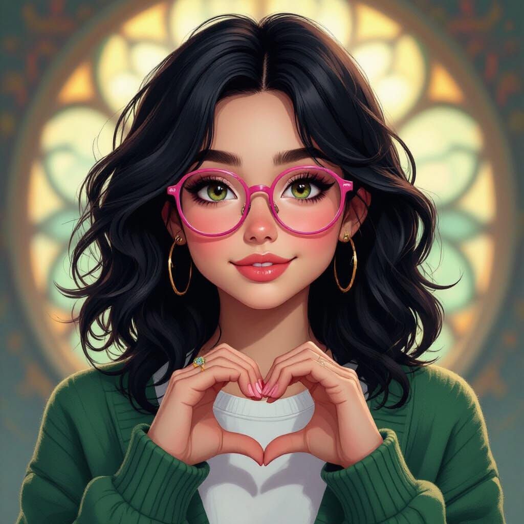 Teenage Girl Portrait with Heart Gesture in Digital Art