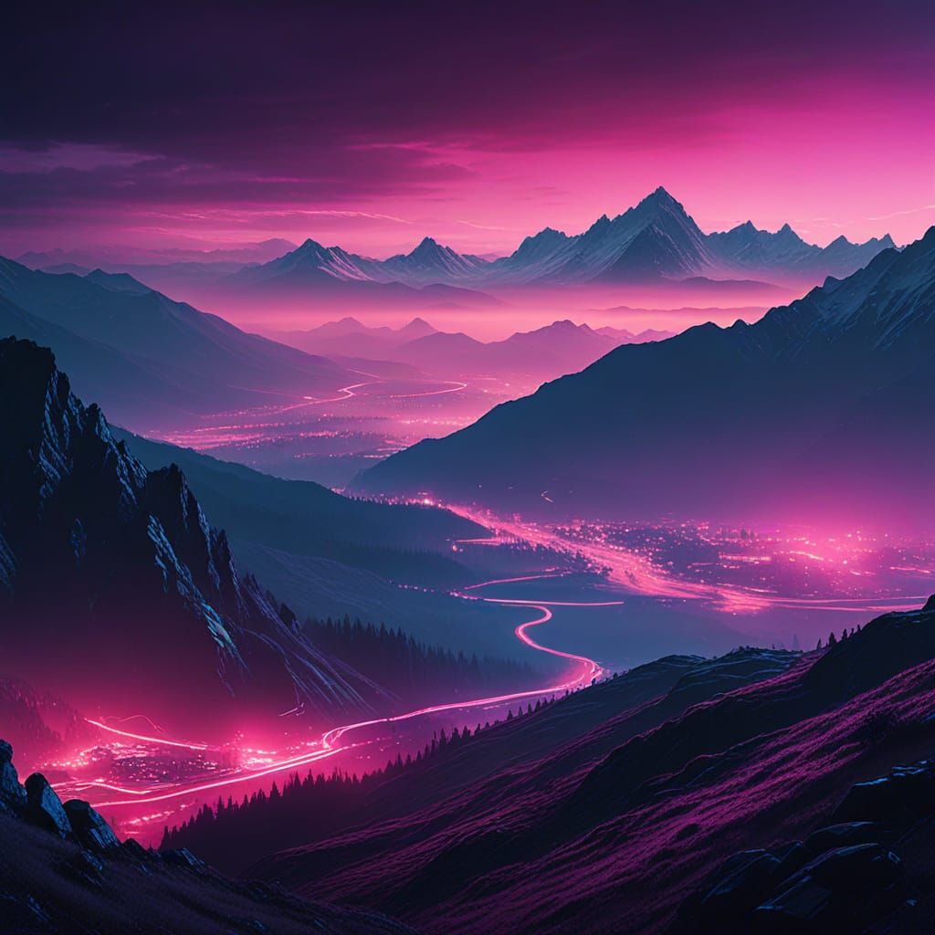 Cyberpunk Tatra Mountains at Dawn in Neon Noir Style