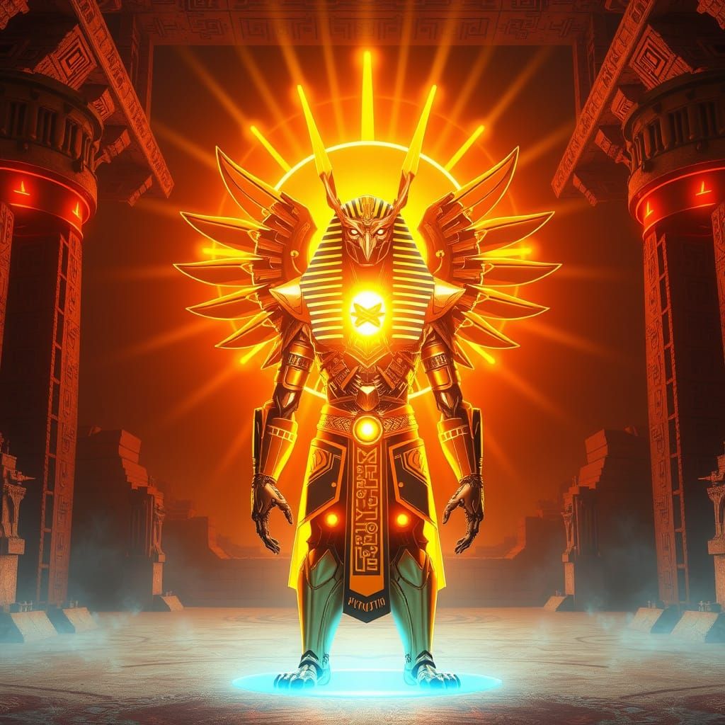 Cybernetic Sun God Ra in Sci-Fi Egyptian Temple