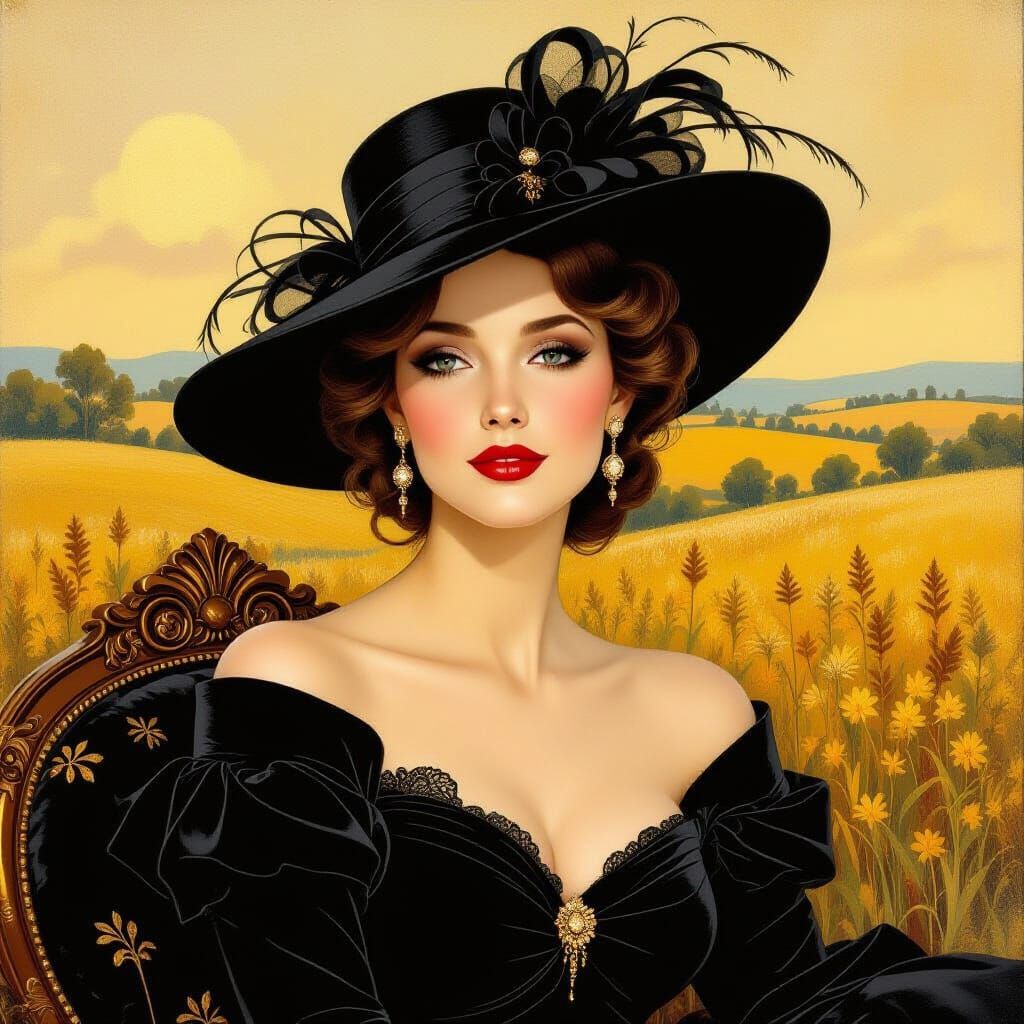 Elegant Woman in Hat, Whimsical and Romantic Style