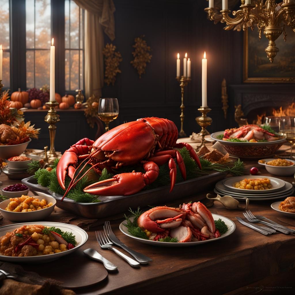 Extravagant Thanksgiving Lobster Feast: Detailed Matte Paint...