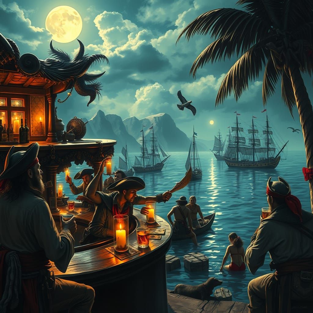 Pirate Bar on Tropical Island in Fantasy Art Style