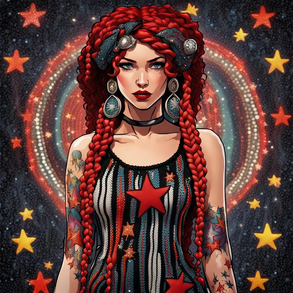 Boho Chic Woman in Cartoon Comic Style