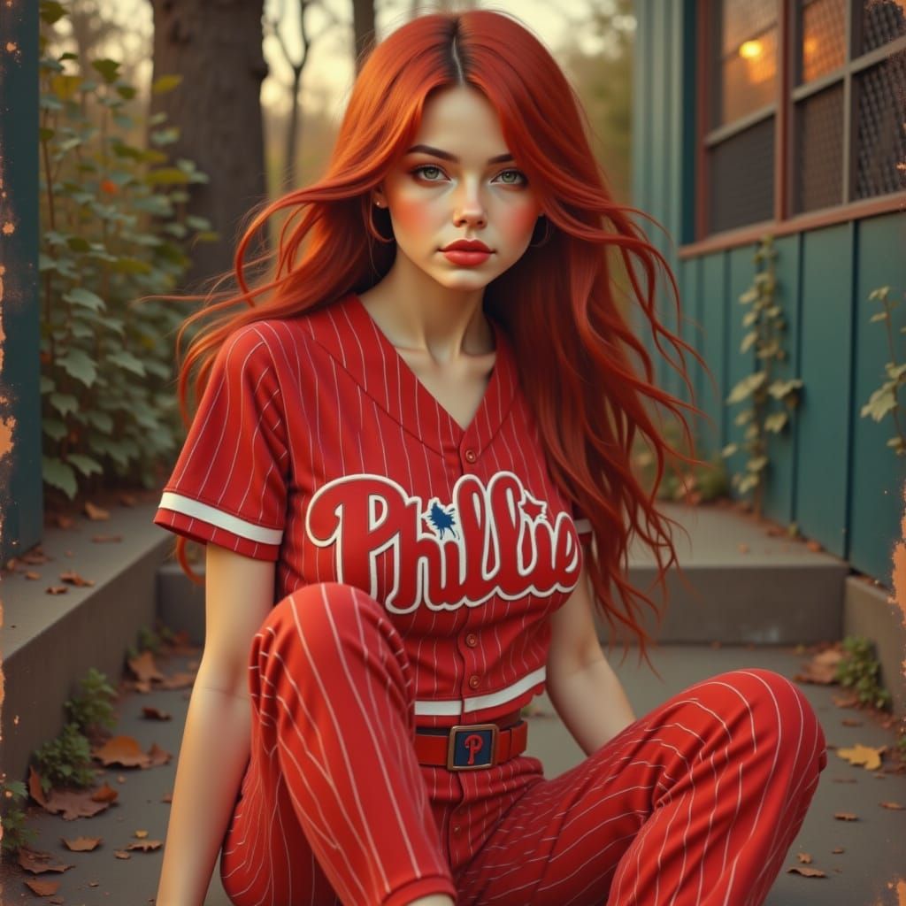 Voluptuous Woman in Phillies Uniform, Photorealistic Style
