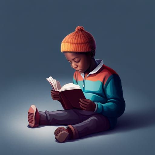 Boy Reading Book: Hyperdetailed Triadic Color Concept Art