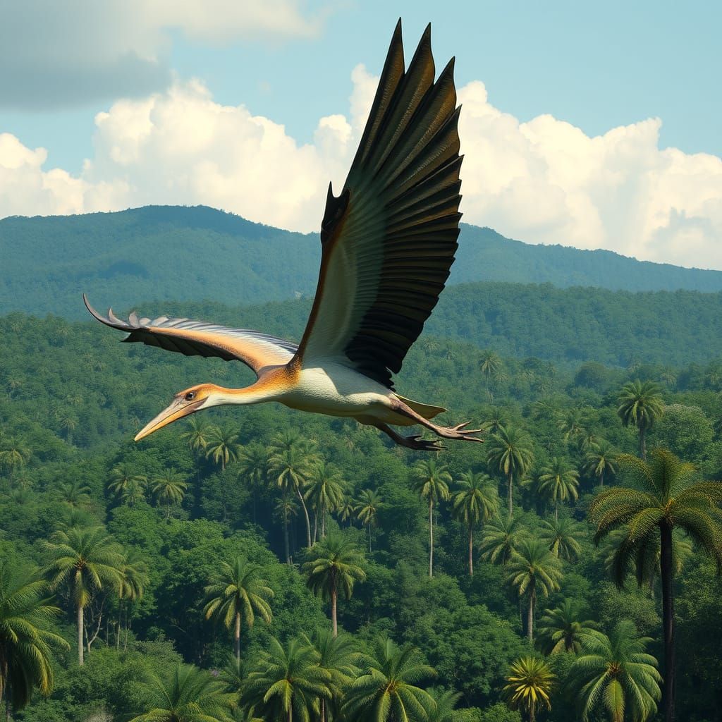 Quetzalcoatlus Pterosaur Soars Above Lush Jurassic Forest