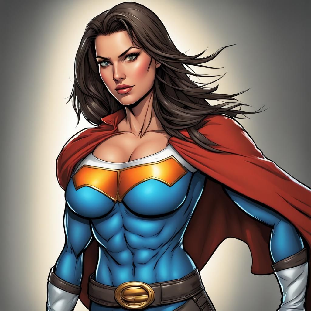 Powerful Muscular Brunette Superhero in HDR