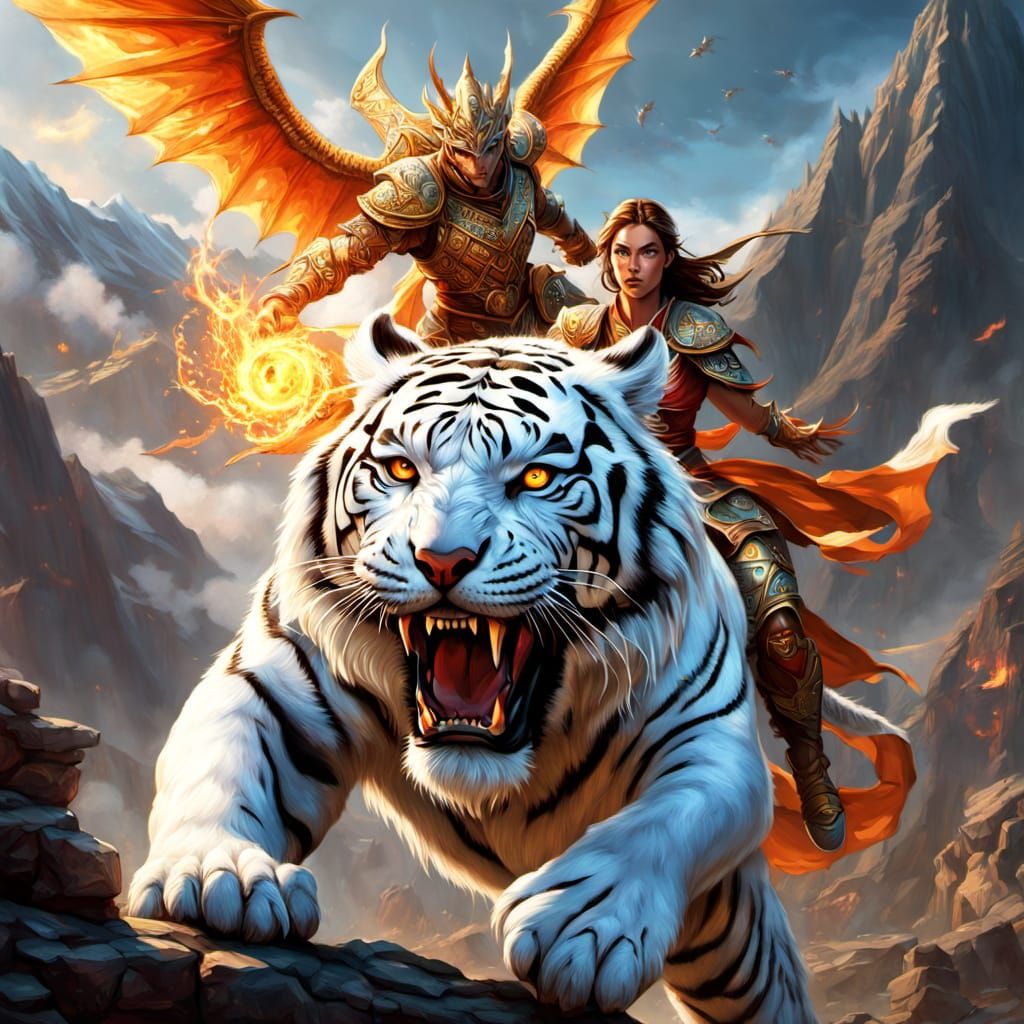 White Tiger Dragon and Celtic Princess Soaring