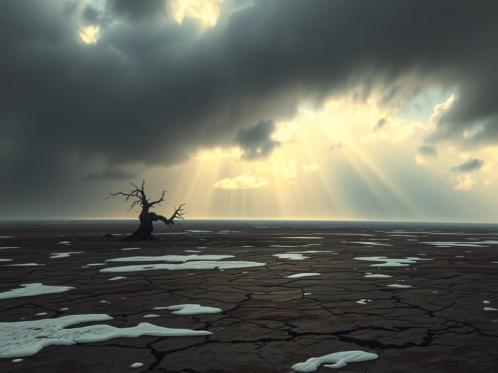 Tundra Landscape Under Stormy Skies