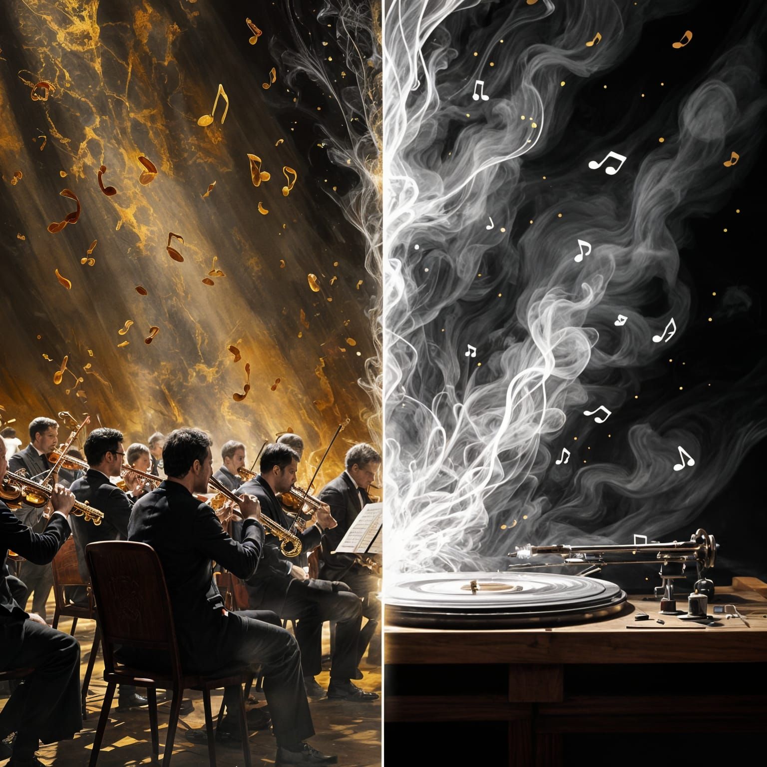 Orchestra and Record Player in Romantic Goth Style