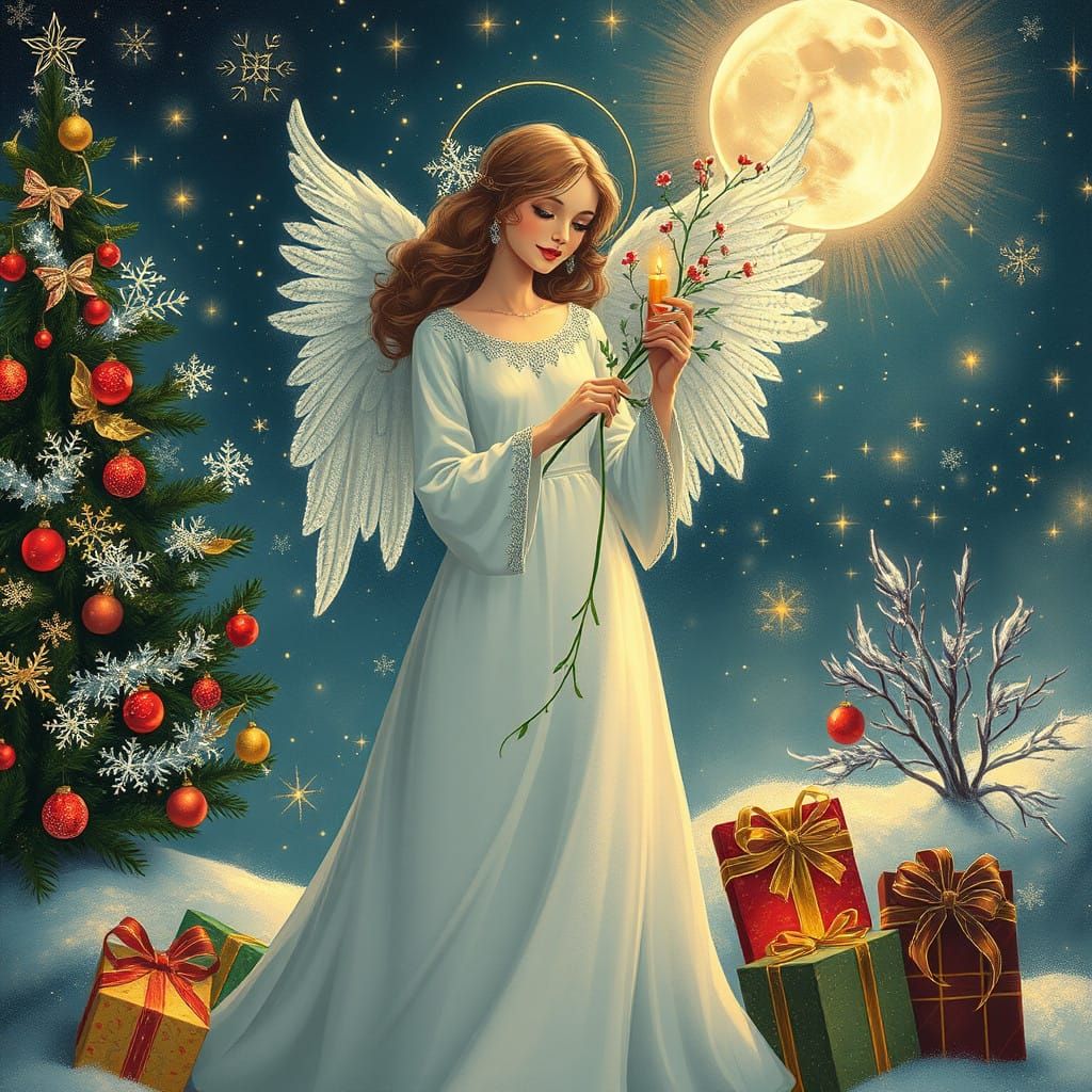 Angel Woman of Christmas Past in Sparkling Noel Decorations
