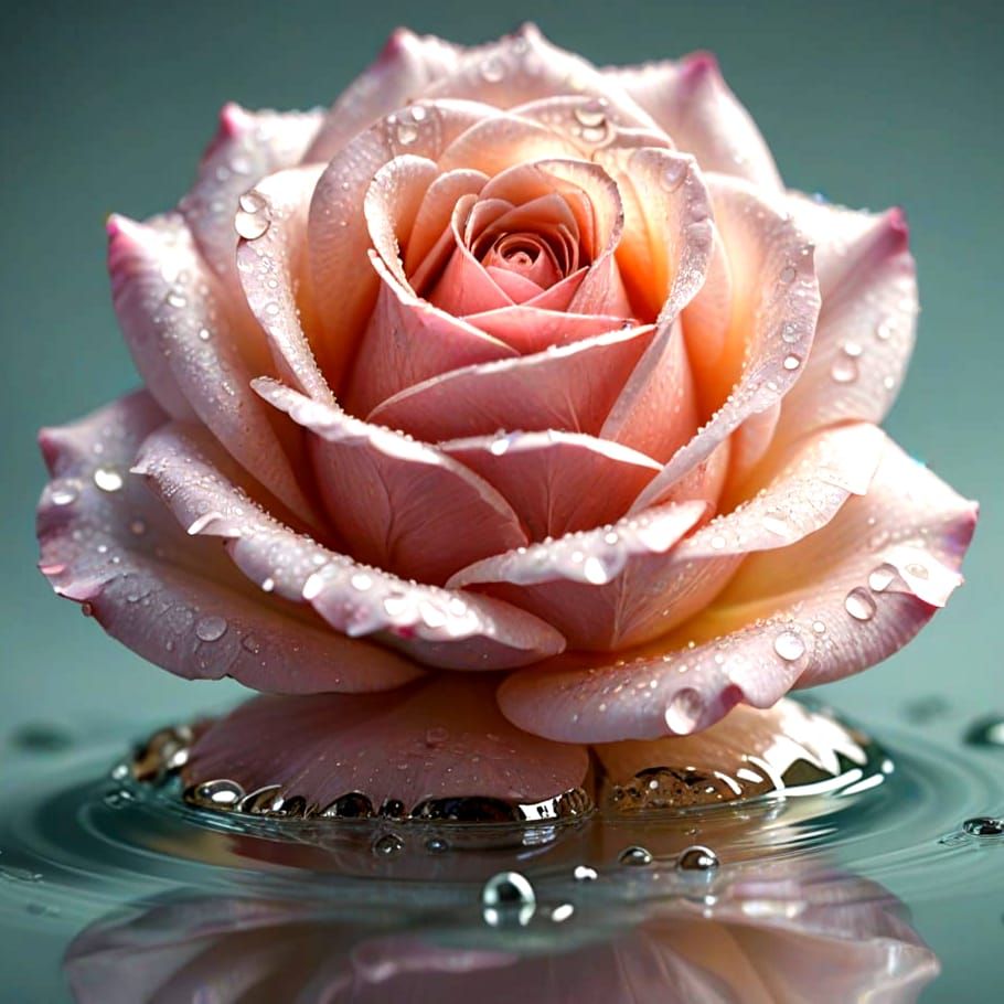 Tiny Rose Bloom in Crystal Water Droplet