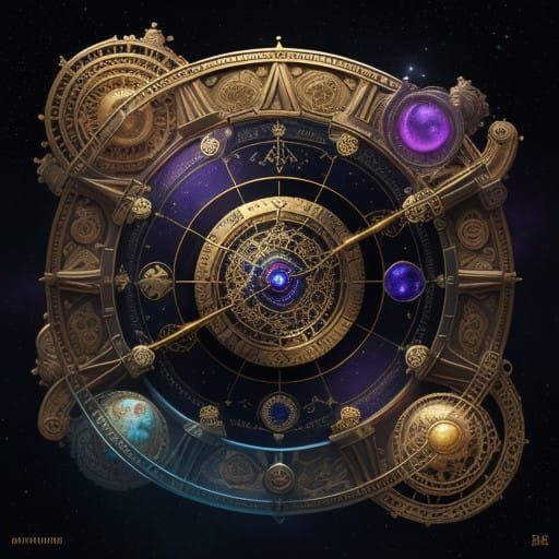 Steampunk Galaxy with Intricate Clockwork Moons and Brass-Pl...