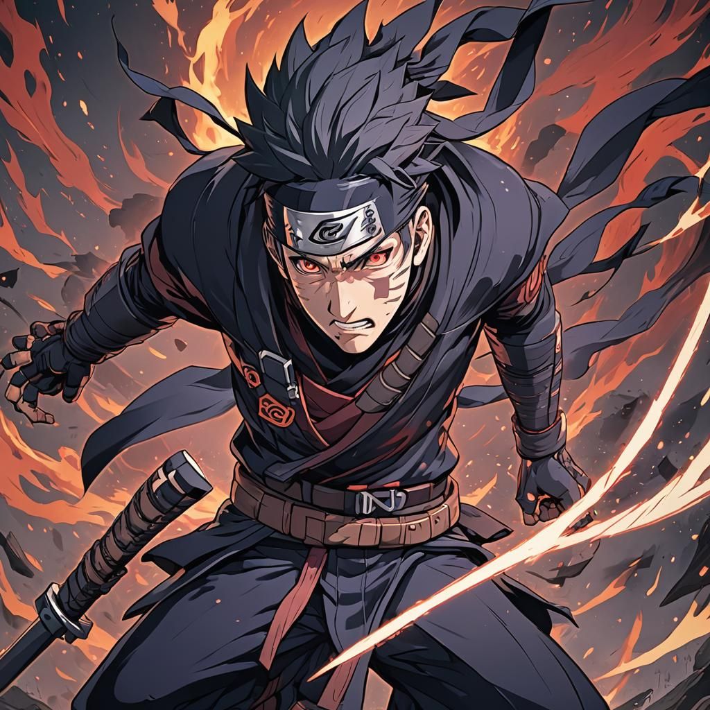 Menacing Ninja Warrior in Cel-Shaded Anime Style