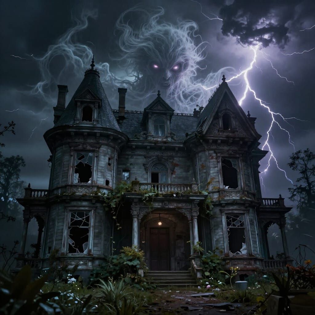 Haunted Victorian Manor on Stormy Night