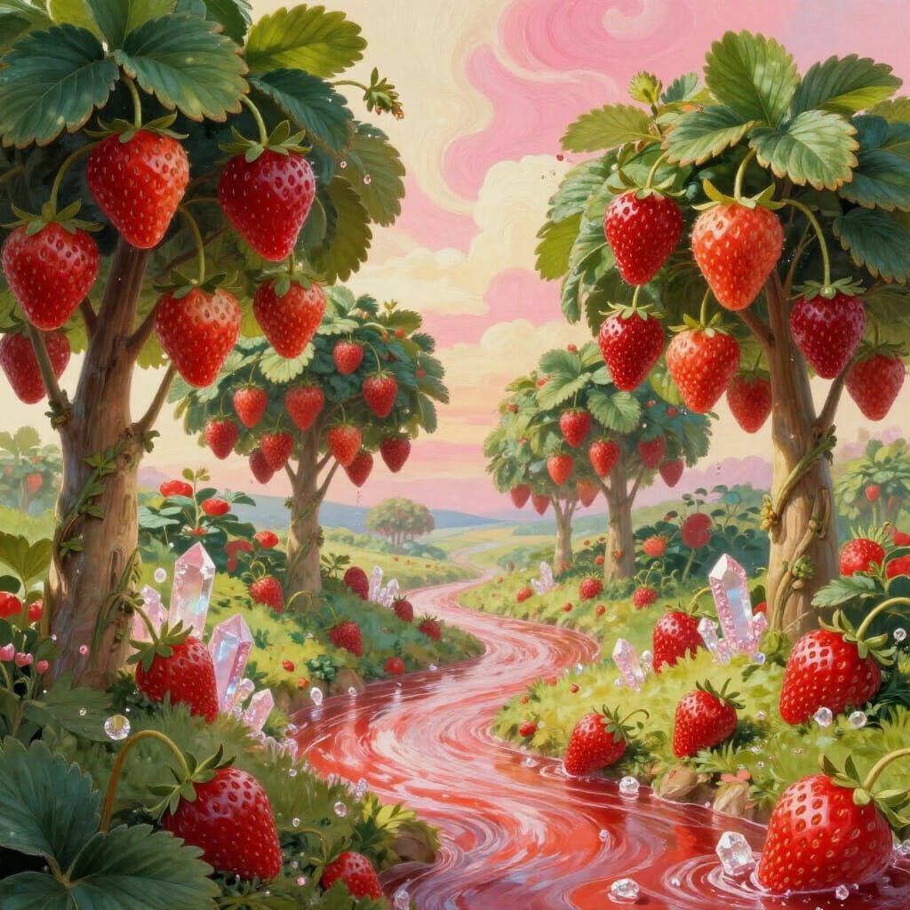 Fantastical Strawberry Planet in Surrealist Style