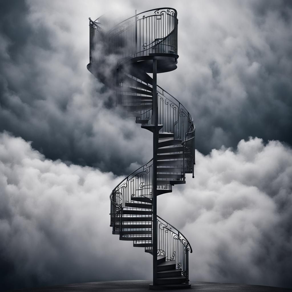 Spiral Staircase Ascending into the Clouds