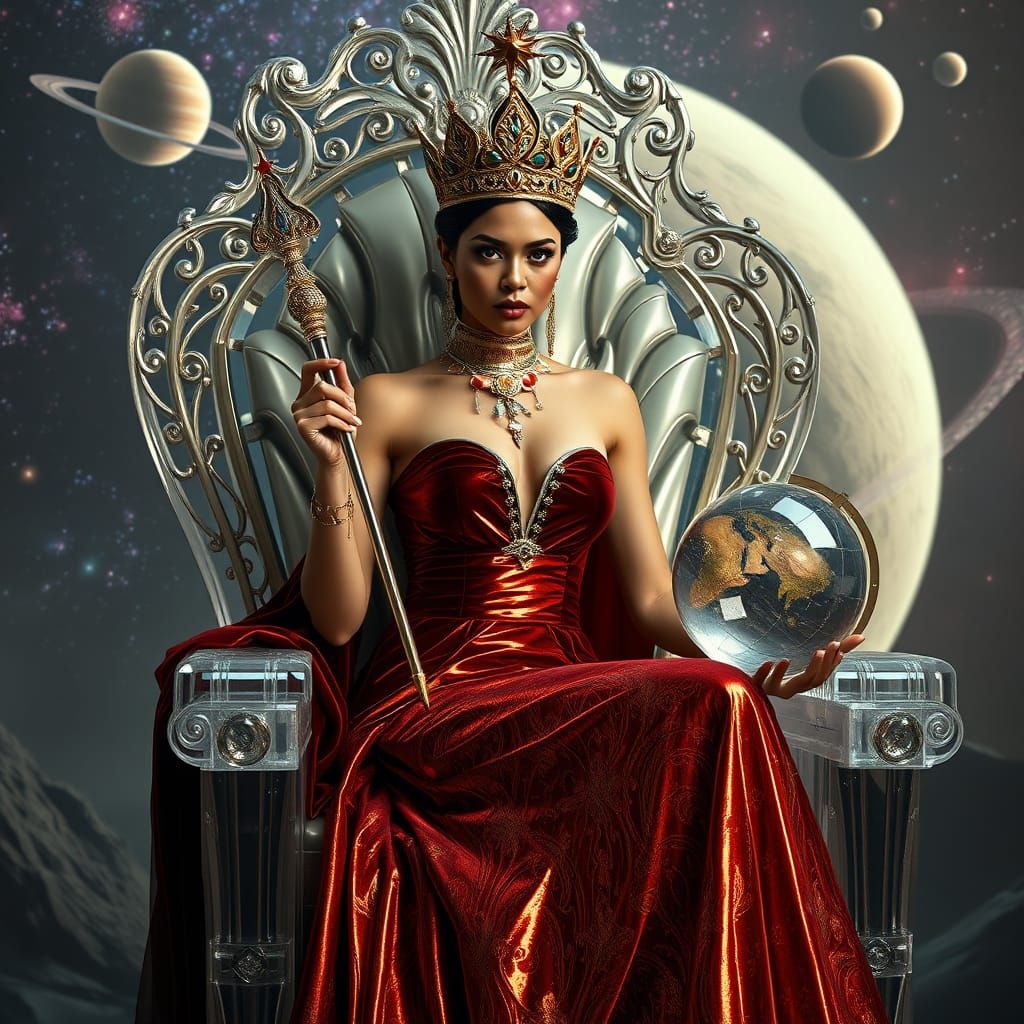 Galactic Queen in Regal, Mystical Velvet Robes